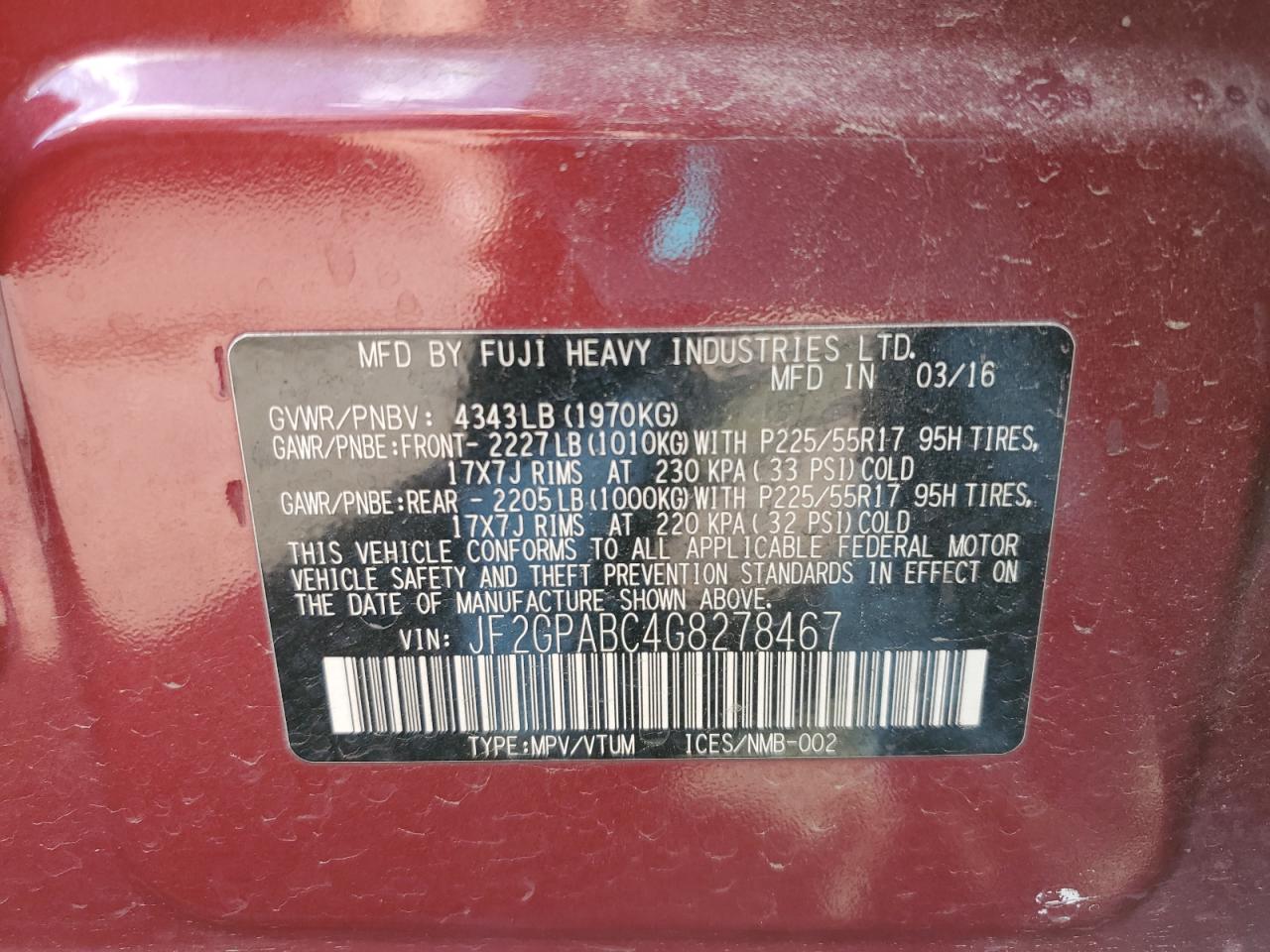 2016 Subaru Crosstrek Premium VIN: JF2GPABC4G8278467 Lot: 81637315