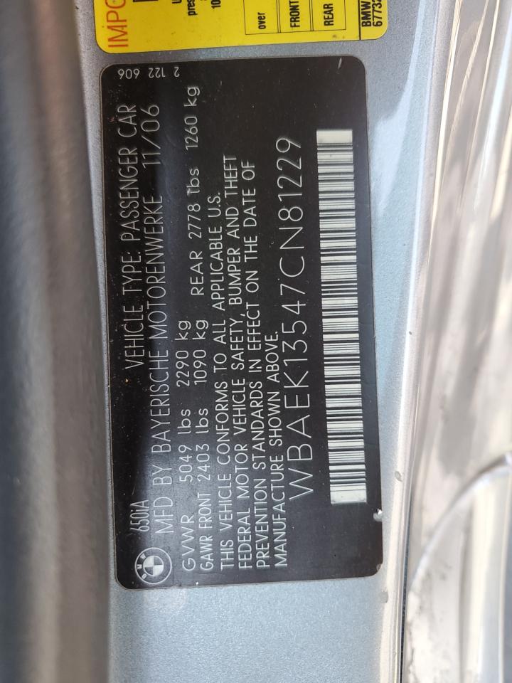 2007 BMW 650 I VIN: WBAEK13547CN81229 Lot: 80596695