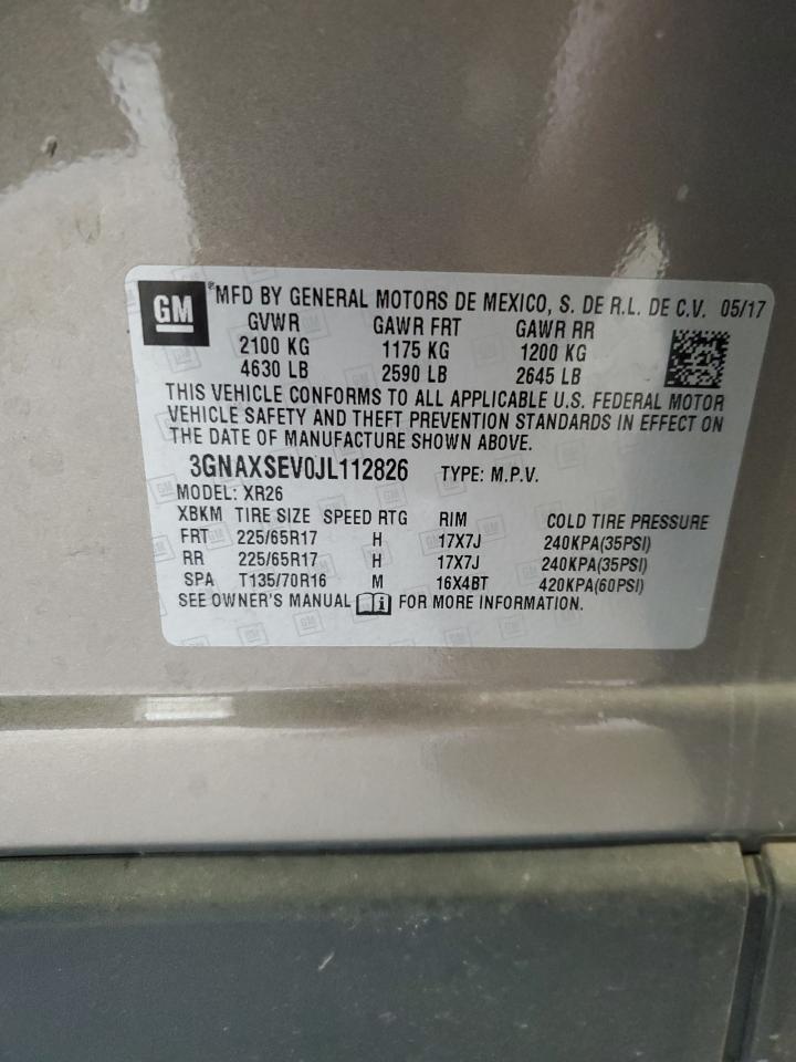 2018 Chevrolet Equinox Lt VIN: 3GNAXSEV0JL112826 Lot: 72021455