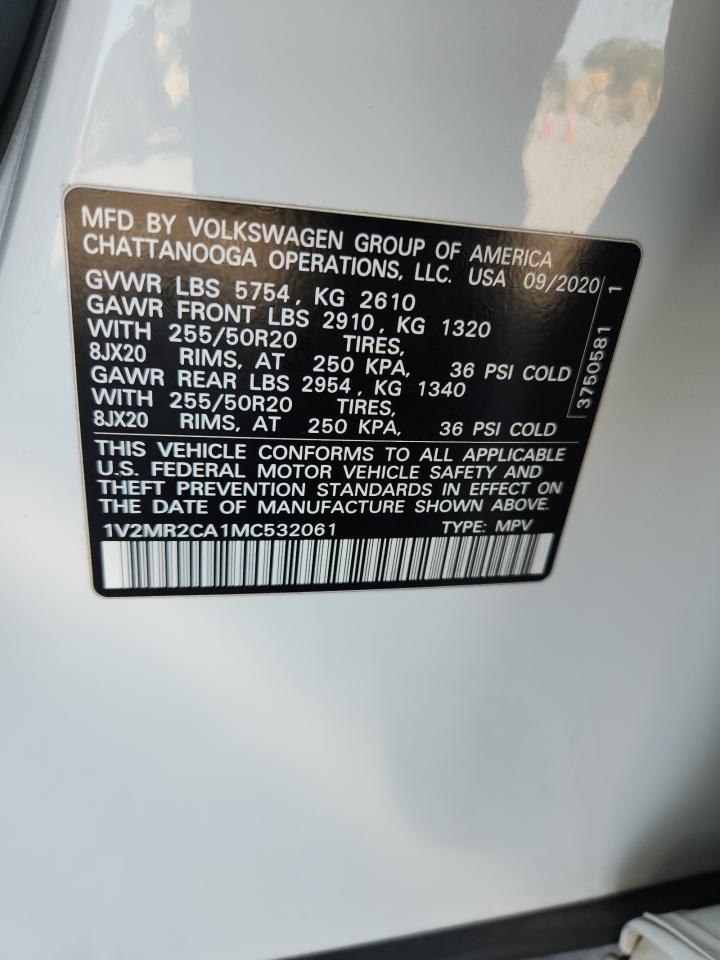 2021 Volkswagen Atlas Se VIN: 1V2MR2CA1MC532061 Lot: 80550385
