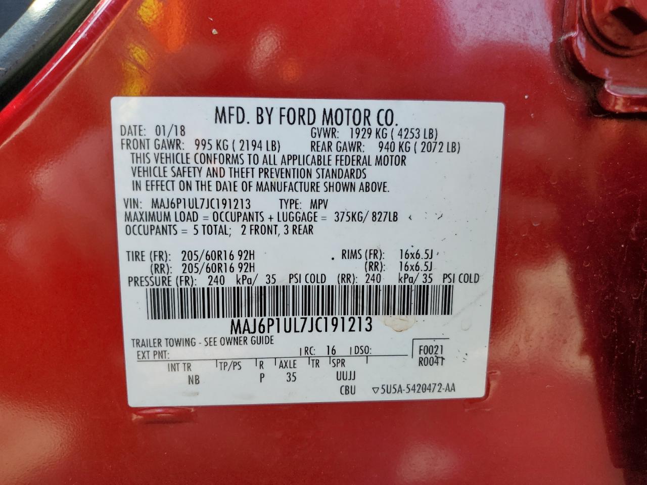 2018 Ford Ecosport Se VIN: MAJ6P1UL7JC191213 Lot: 81163035