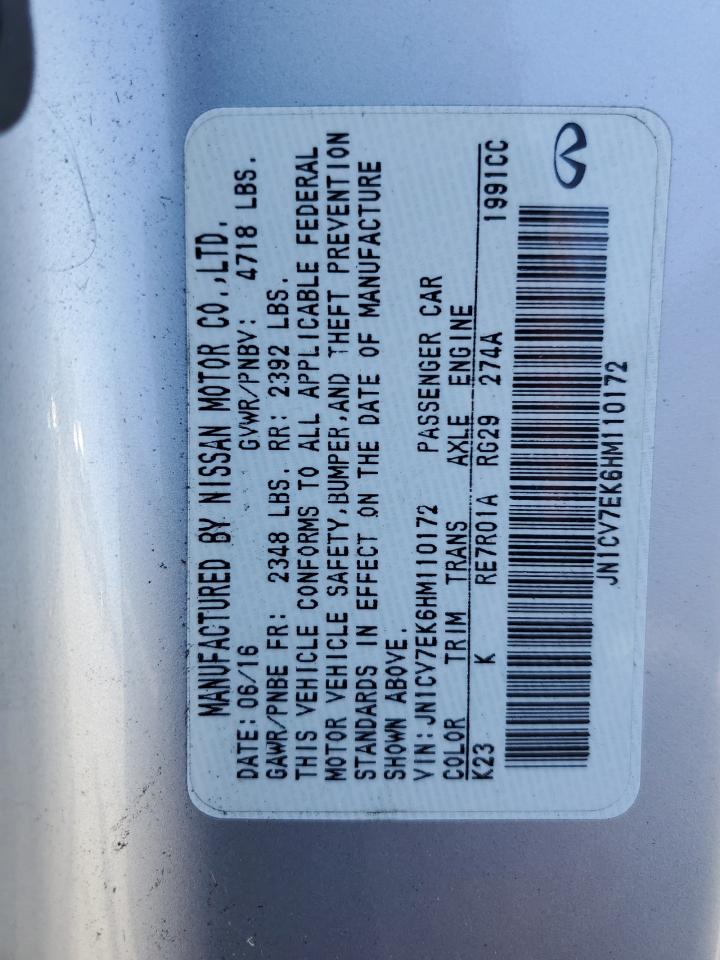 2017 Infiniti Q60 Base VIN: JN1CV7EK6HM110172 Lot: 80747955