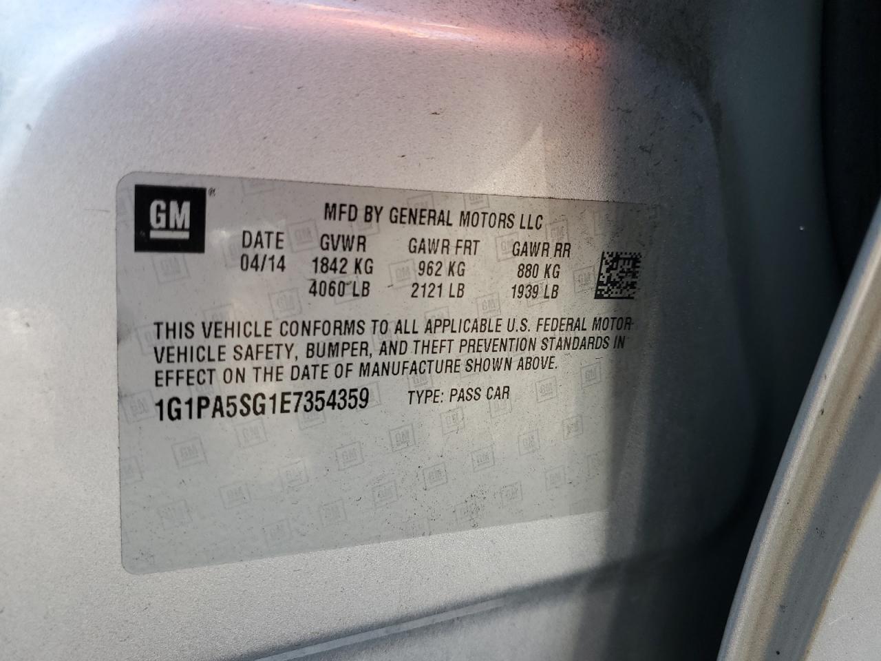 2014 Chevrolet Cruze Ls VIN: 1G1PA5SG1E7354359 Lot: 84220855