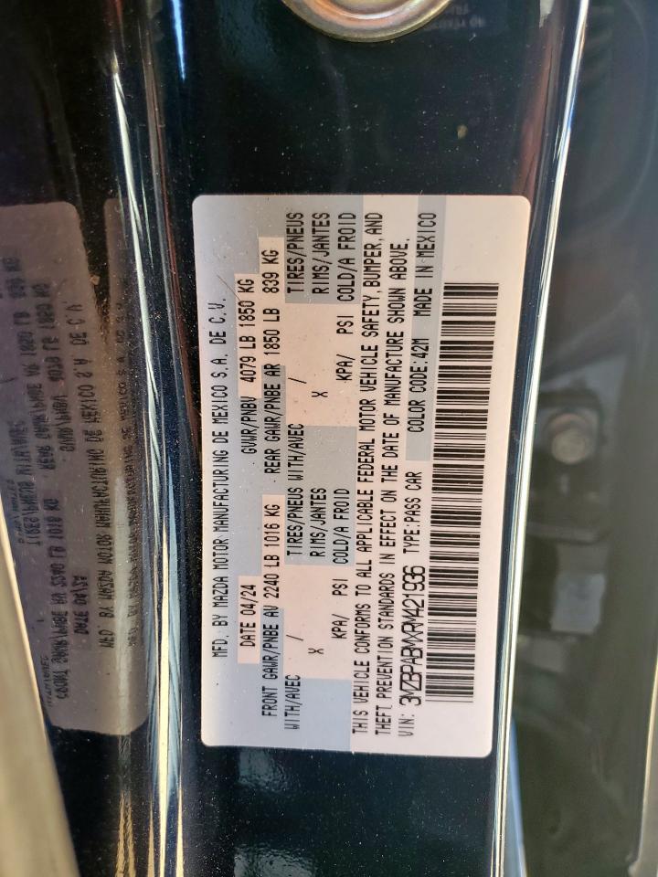 2024 Mazda 3 Select Sport VIN: 3MZBPABMXRM421936 Lot: 84859465