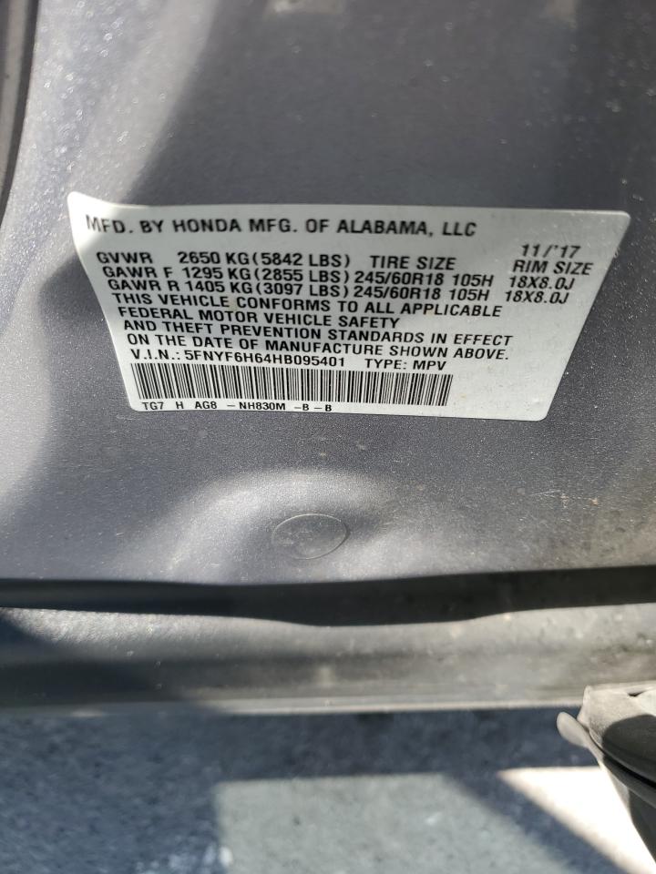 2017 Honda Pilot Exl VIN: 5FNYF6H64HB095401 Lot: 71038995