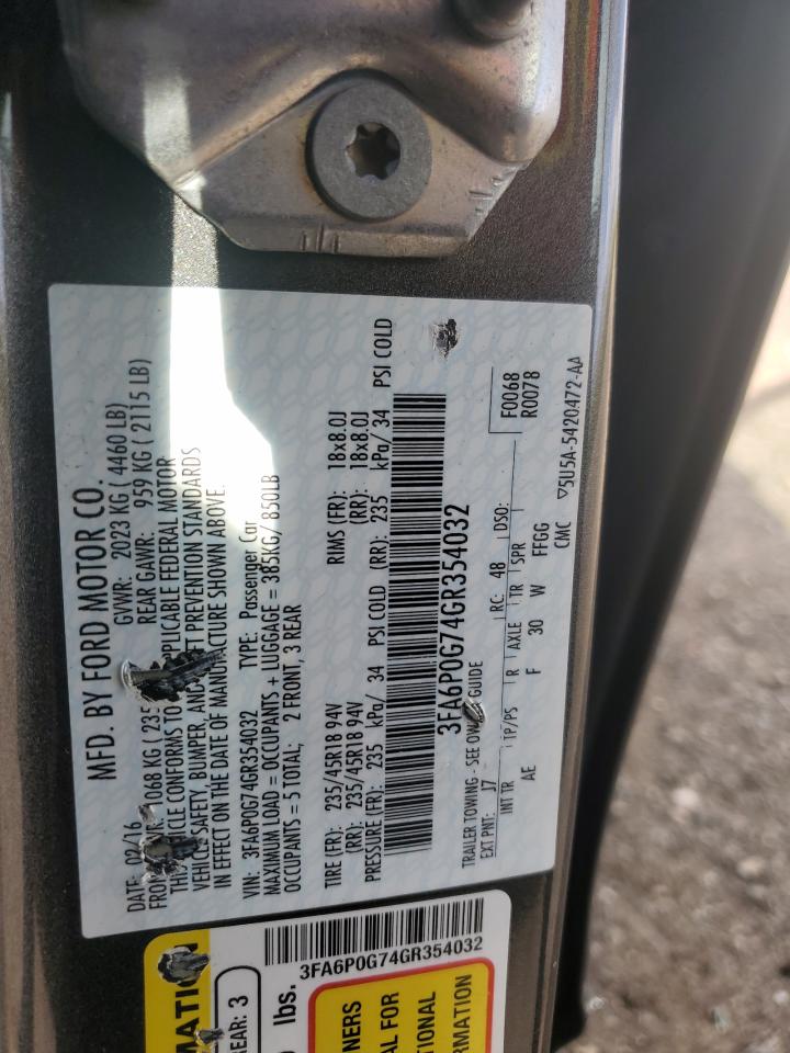 2016 Ford Fusion S VIN: 3FA6P0G74GR354032 Lot: 71361075