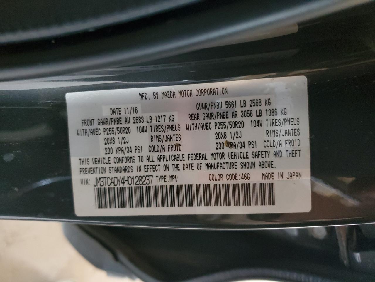 2017 Mazda Cx-9 Grand Touring VIN: JM3TCADY4H0128237 Lot: 81664235