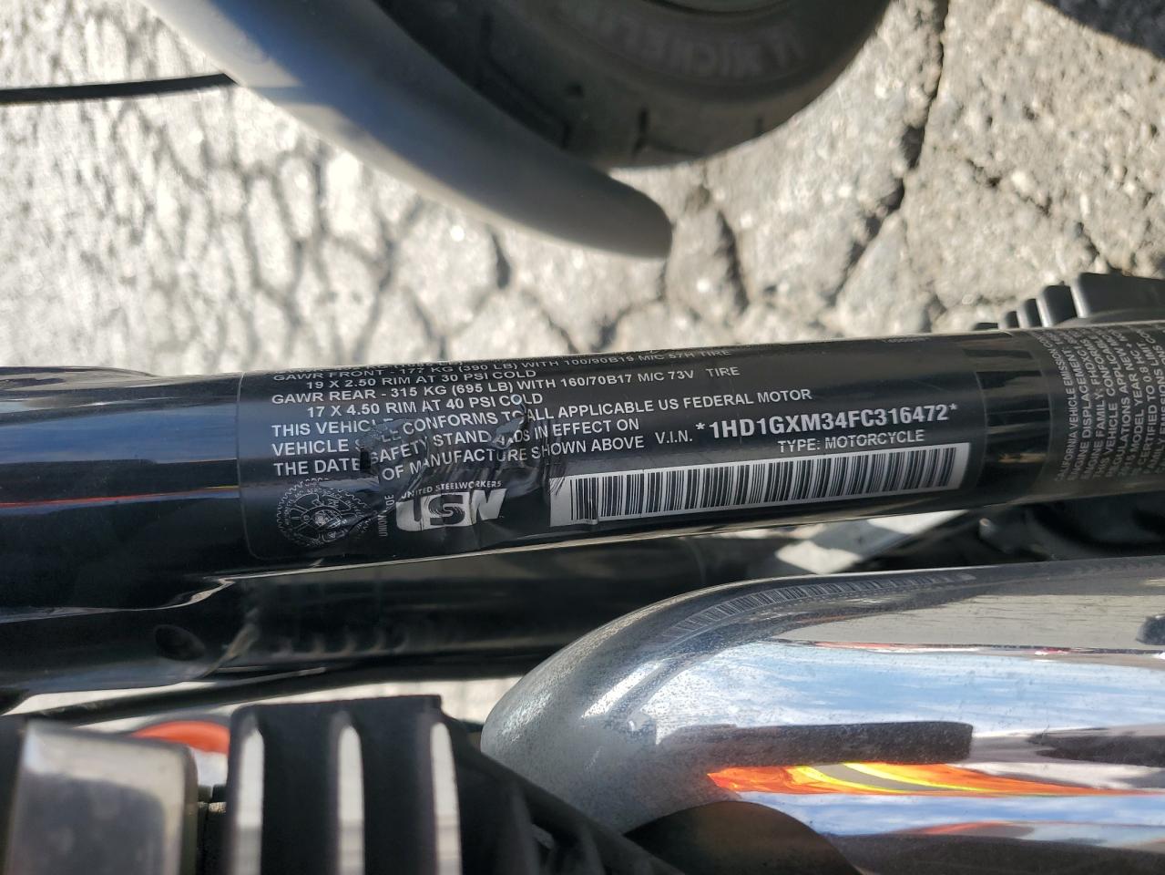 2015 Harley-Davidson Fxdb Dyna Street Bob VIN: 1HD1GXM34FC316472 Lot: 82133755