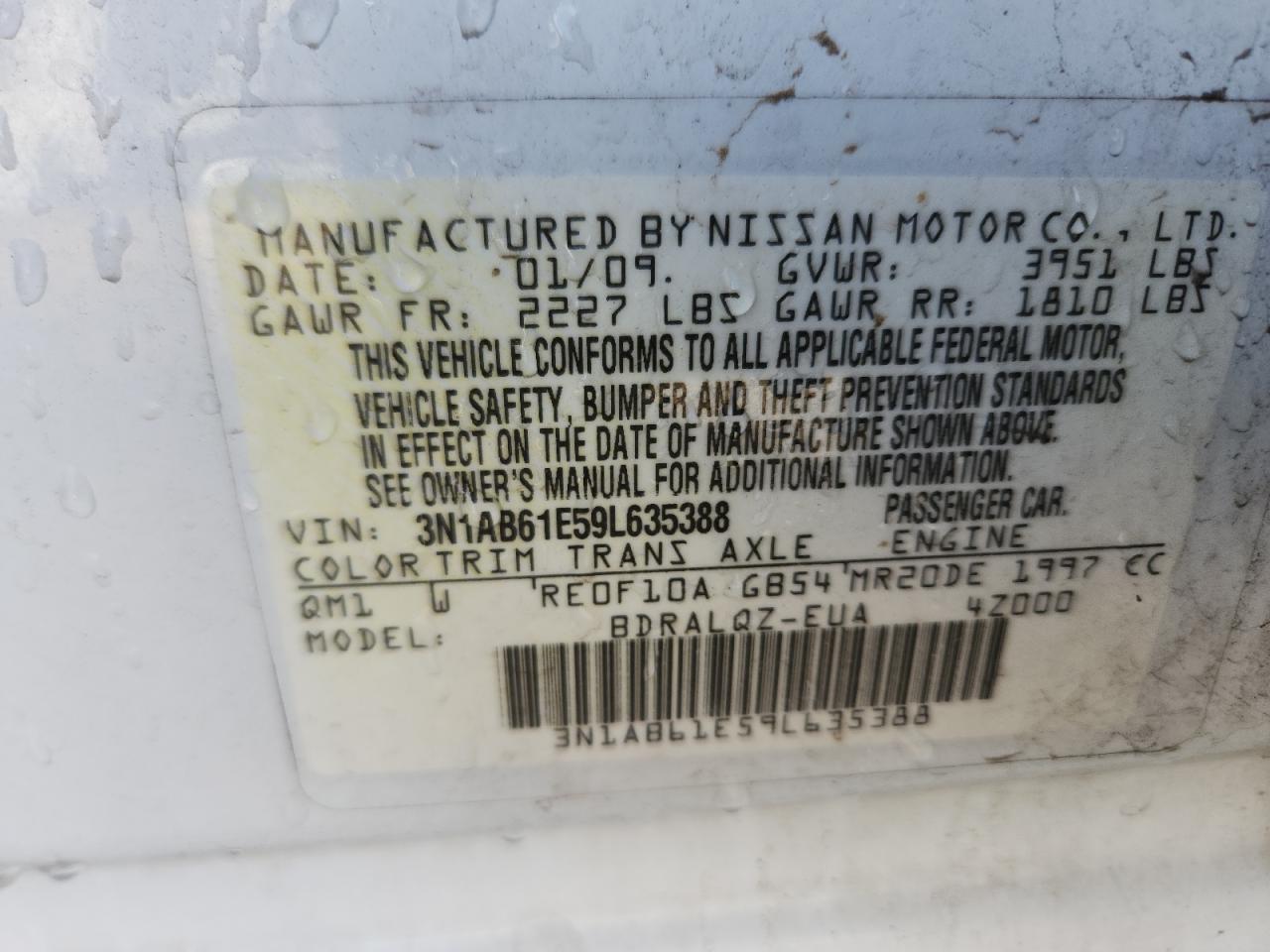 2009 Nissan Sentra 2.0 VIN: 3N1AB61E59L635388 Lot: 81344345