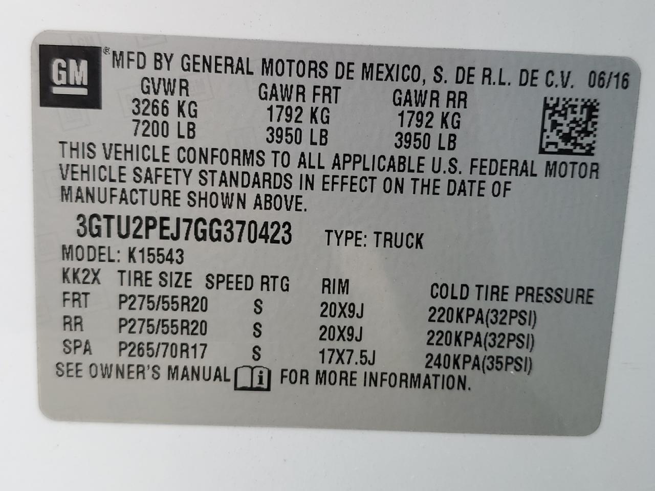 2016 GMC Sierra K1500 Denali VIN: 3GTU2PEJ7GG370423 Lot: 71532665