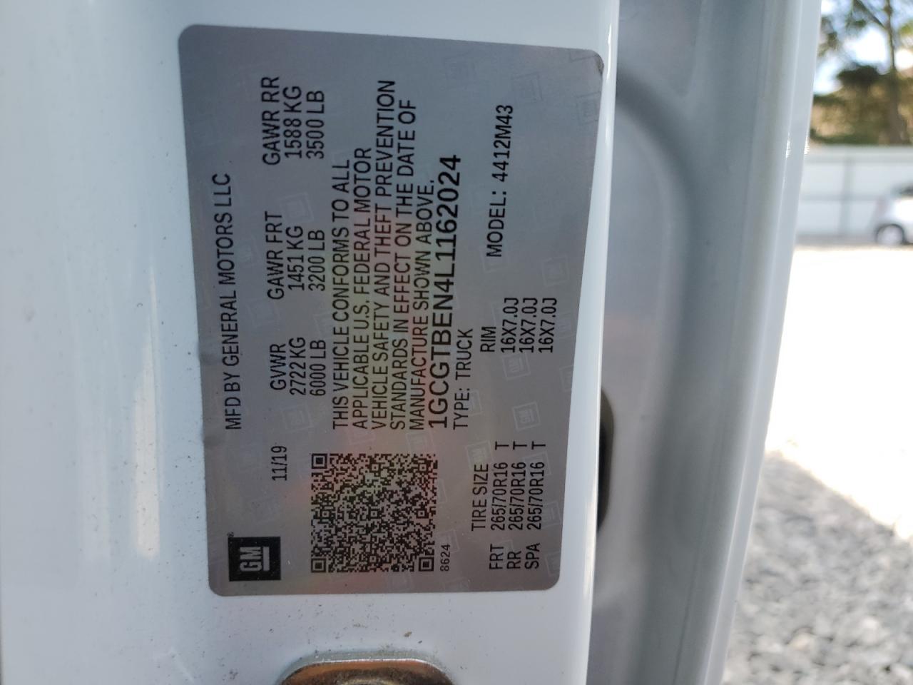 2020 Chevrolet Colorado VIN: 1GCGTBEN4L1162024 Lot: 70441475