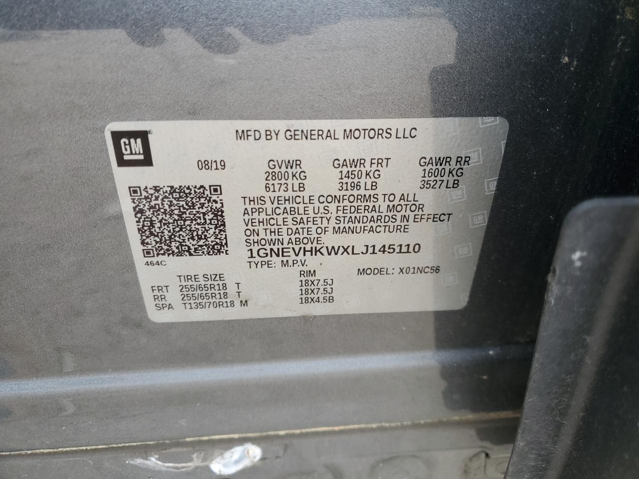 2020 Chevrolet Traverse Lt VIN: 1GNEVHKWXLJ145110 Lot: 80141965