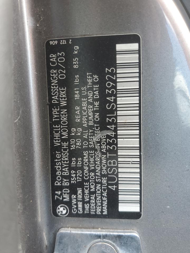 2003 BMW Z4 2.5 VIN: 4USBT33443LS43923 Lot: 80375585