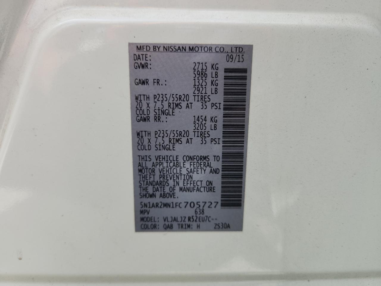 2015 Nissan Pathfinder S VIN: 5N1AR2MN1FC705727 Lot: 80507785