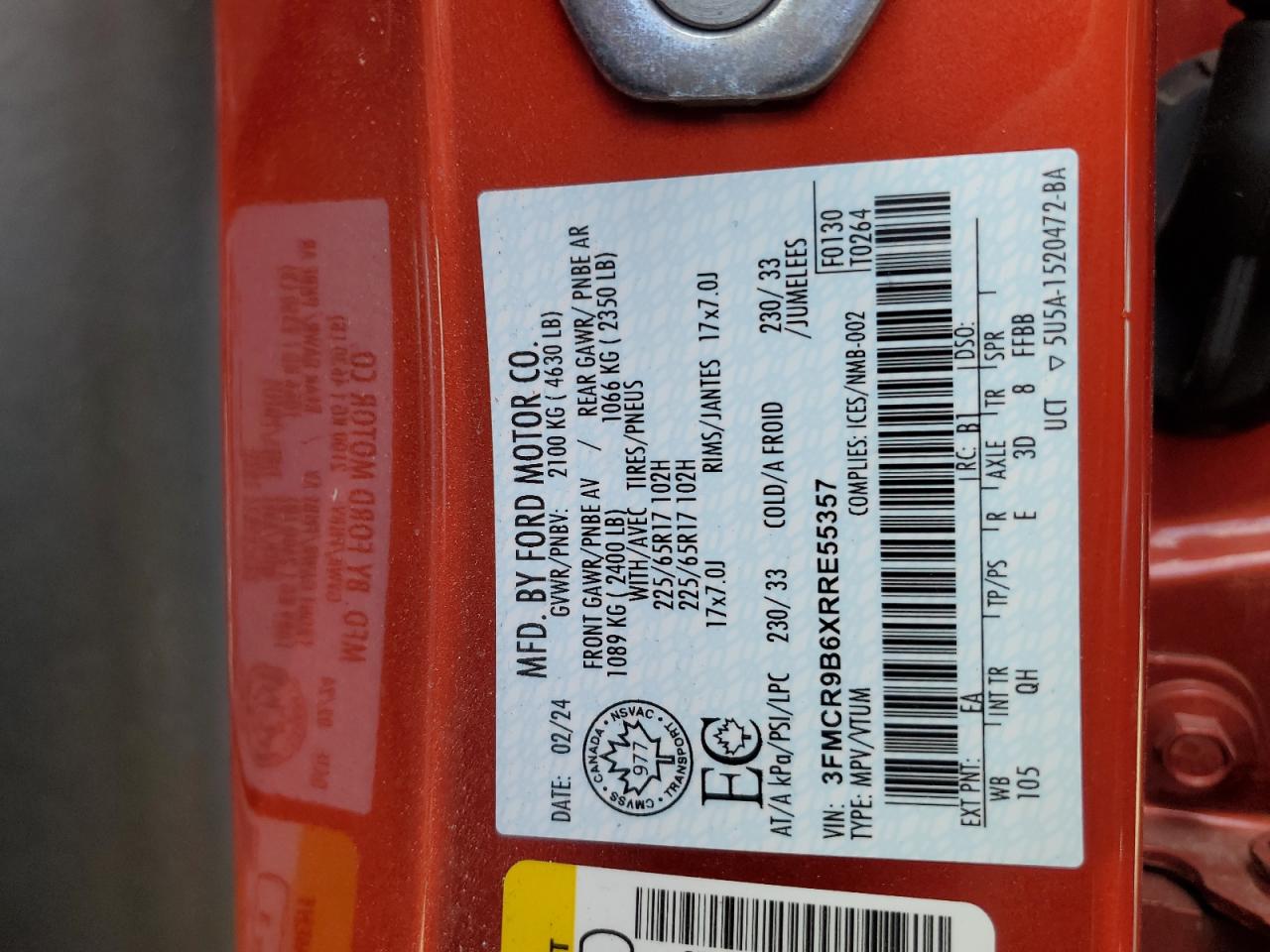 2024 Ford Bronco Sport Big Bend VIN: 3FMCR9B6XRRE55357 Lot: 80118345