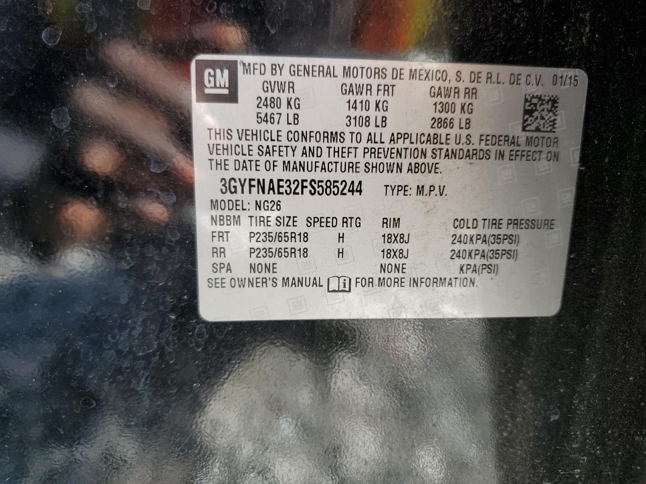 2015 Cadillac Srx VIN: 3GYFNAE32FS585244 Lot: 83793535