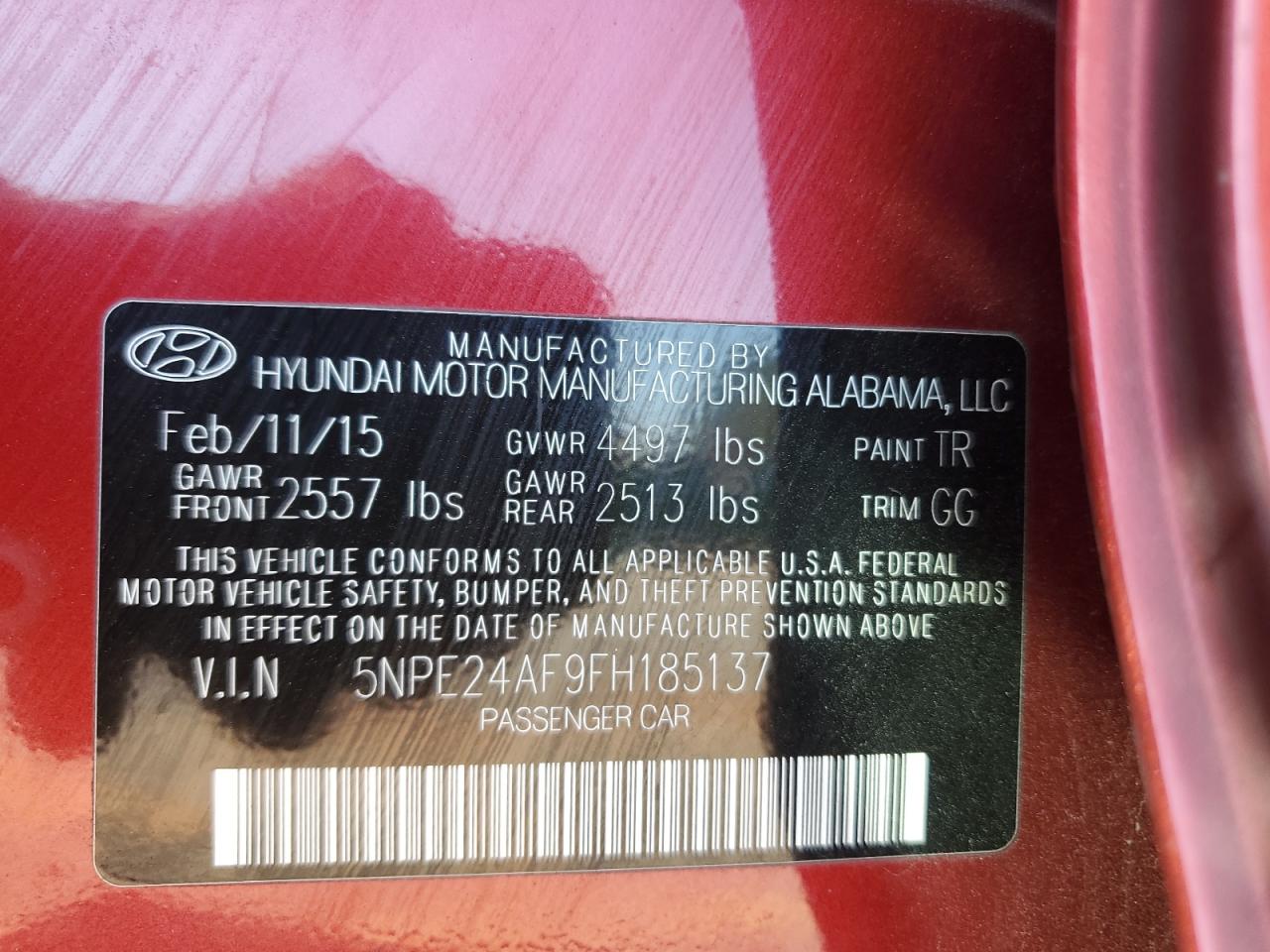 2015 Hyundai Sonata Se VIN: 5NPE24AF9FH185137 Lot: 80655825