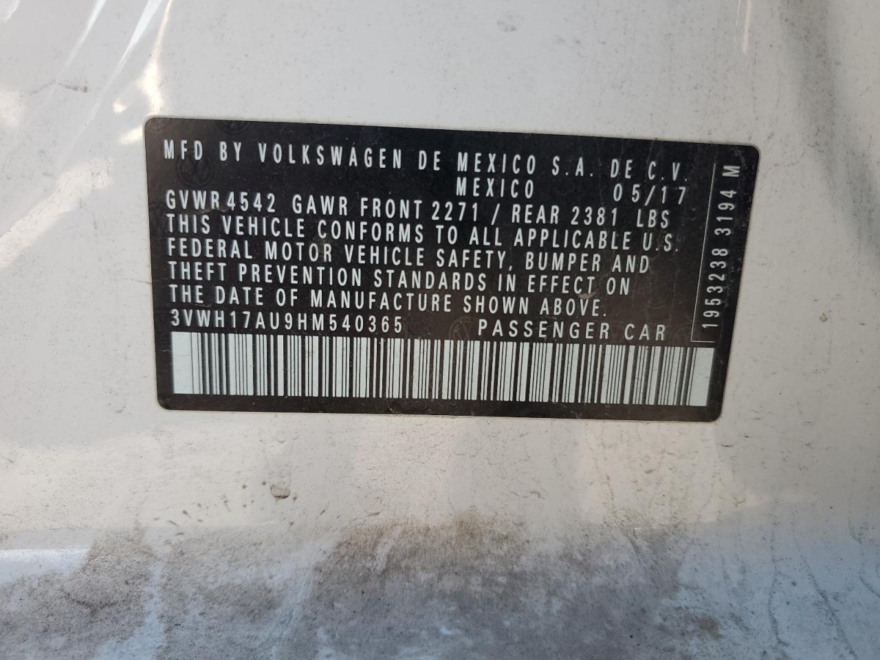 2017 Volkswagen Golf Alltrack S VIN: 3VWH17AU9HM540365 Lot: 81474845