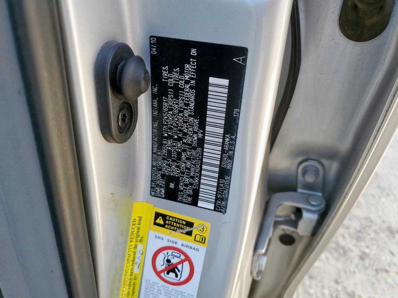 2010 Toyota Highlander Se VIN: 5TDKK3EH0AS012599 Lot: 80867805