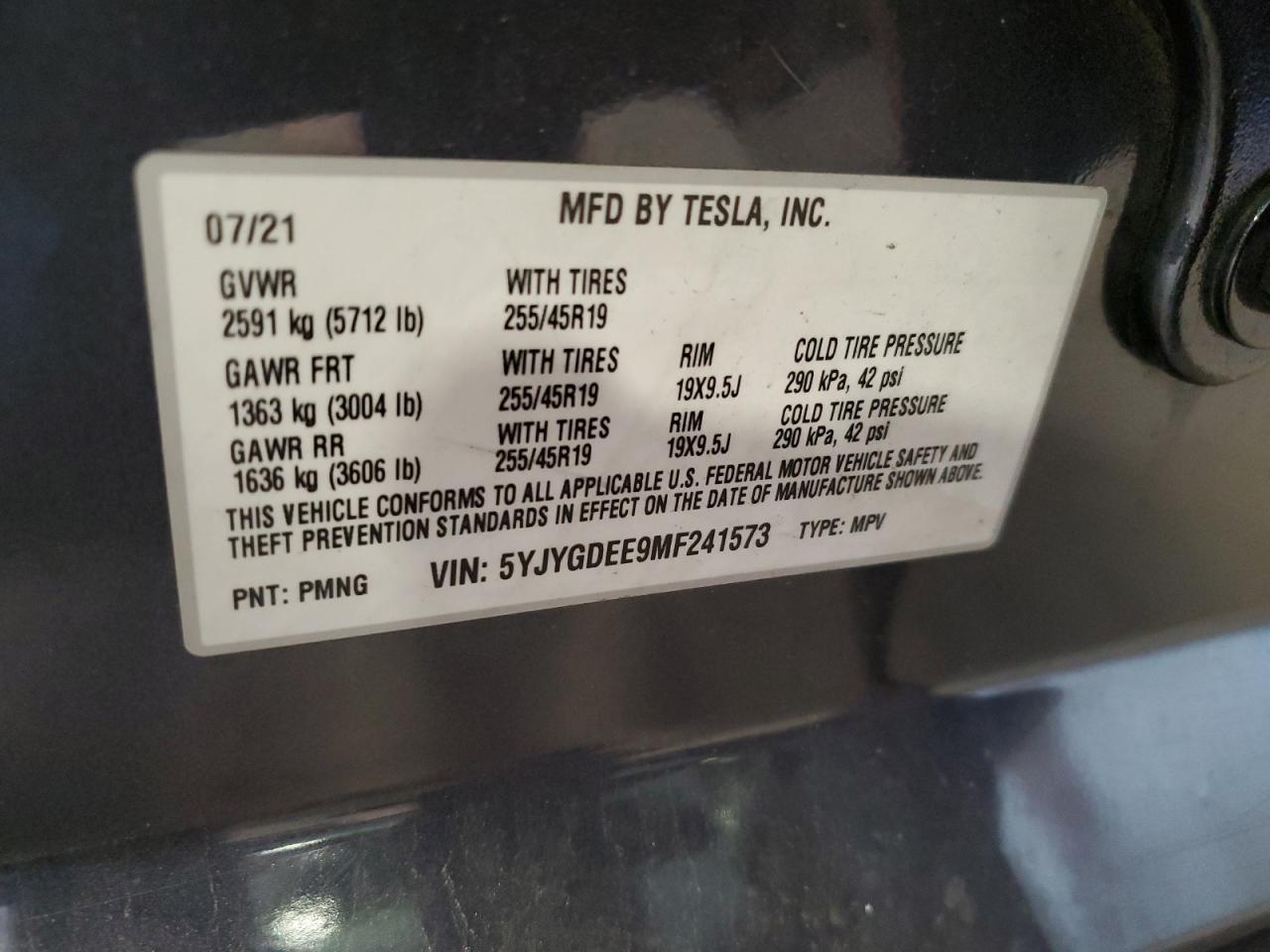 2021 Tesla Model Y VIN: 5YJYGDEE9MF241573 Lot: 80918595
