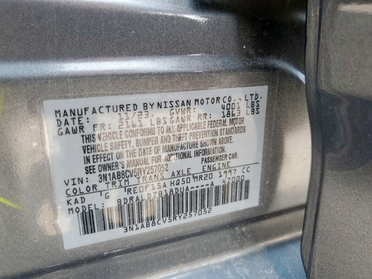 2024 Nissan Sentra Sv VIN: 3N1AB8CV5RY257052 Lot: 71018995
