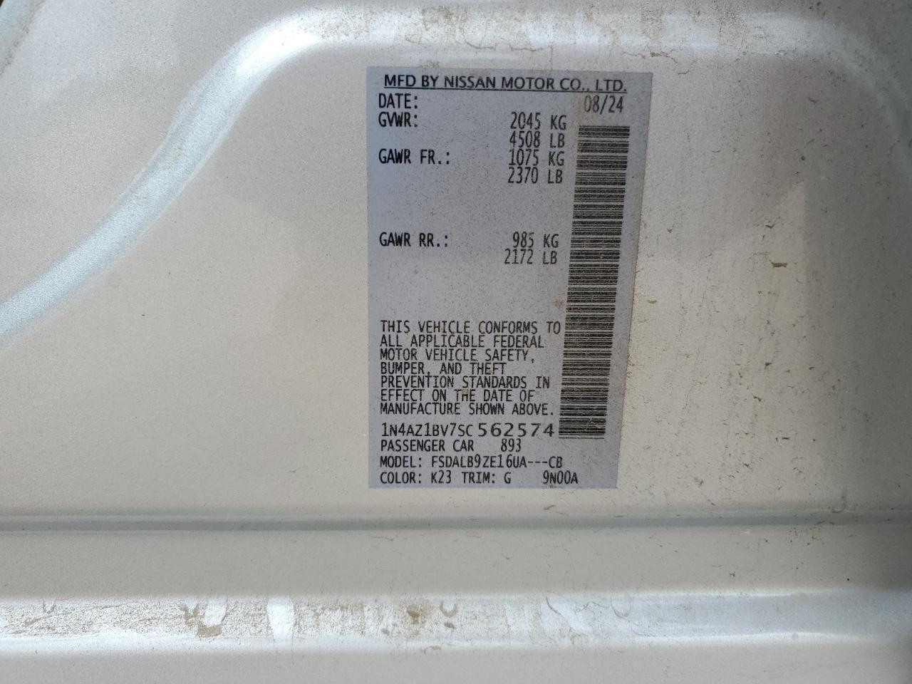 2025 Nissan Leaf S VIN: 1N4AZ1BV7SC562574 Lot: 80743535