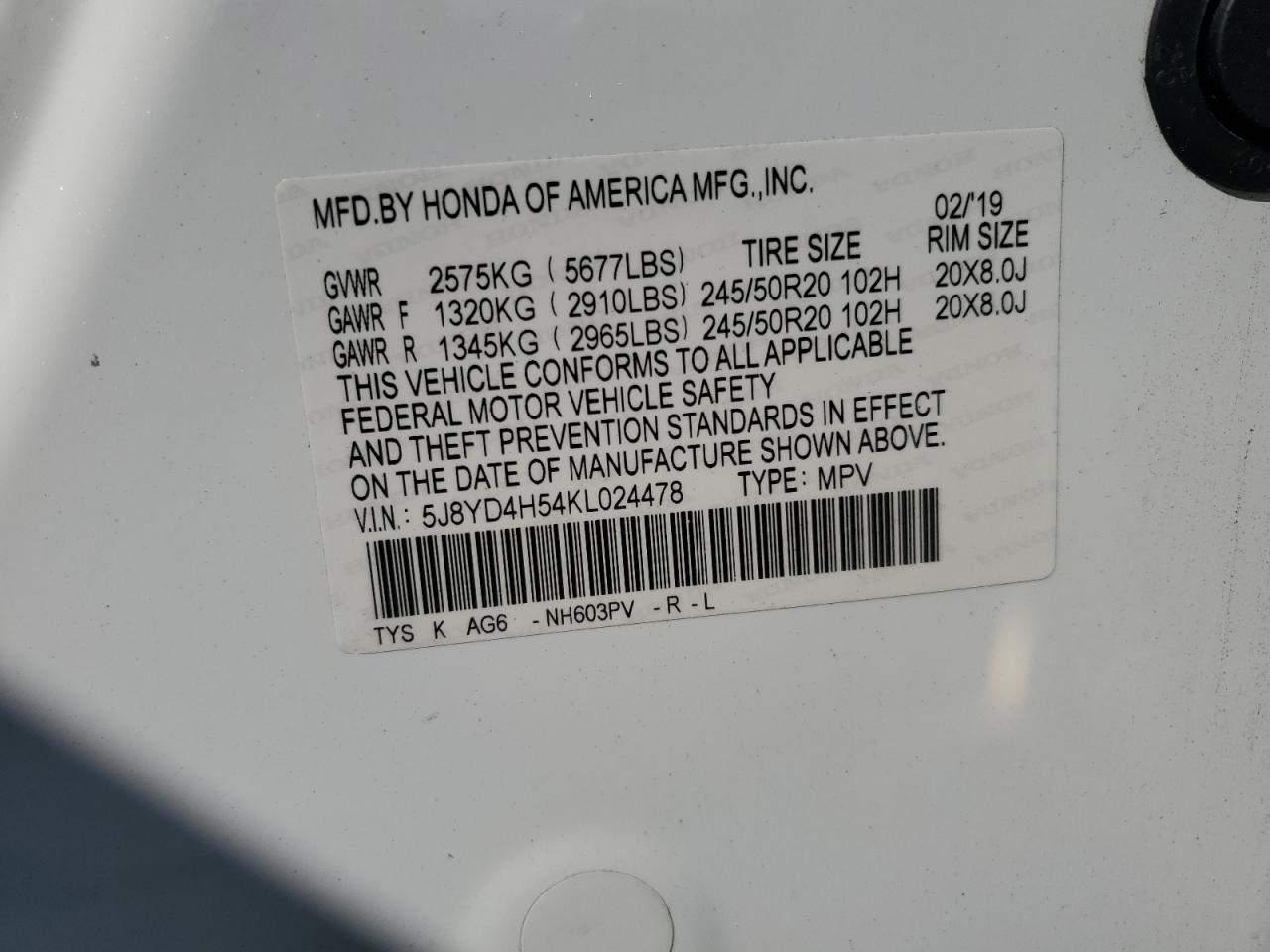 2019 Acura Mdx Technology VIN: 5J8YD4H54KL024478 Lot: 72021095