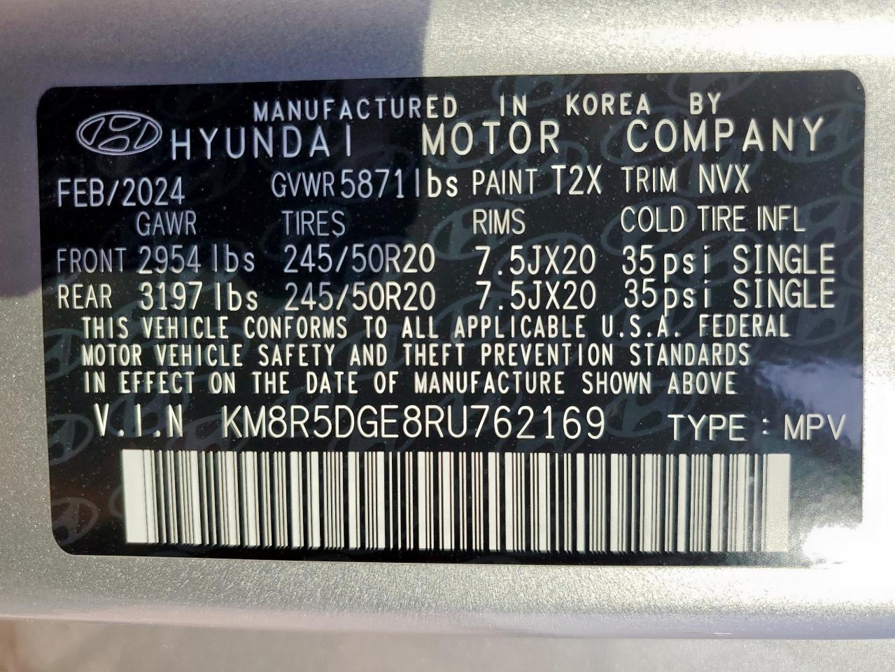 2024 Hyundai Palisade Limited VIN: KM8R5DGE8RU762169 Lot: 81915385