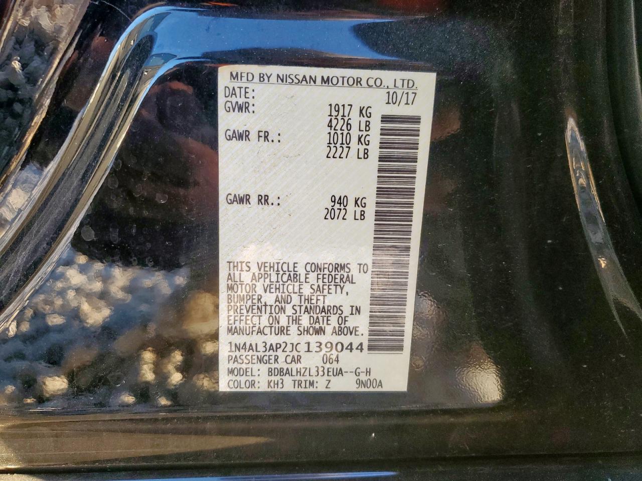 2018 Nissan Altima 2.5 VIN: 1N4AL3AP2JC139044 Lot: 81902125