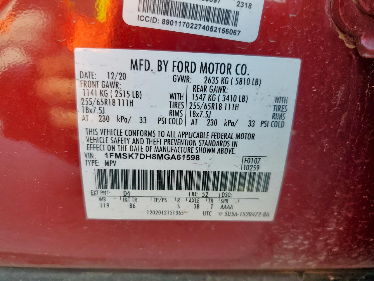 2021 Ford Explorer Xlt VIN: 1FMSK7DH8MGA61598 Lot: 84281555