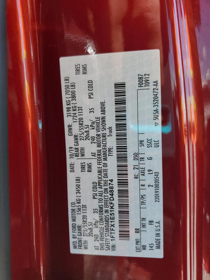 2019 Ford F150 Super Cab VIN: 1FTFX1E51KFD48874 Lot: 81444165