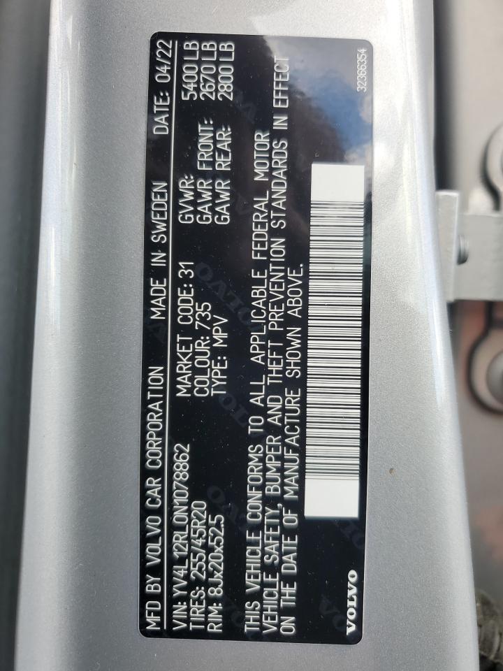 2022 Volvo Xc60 B5 Inscription VIN: YV4L12RL0N1078862 Lot: 82101785