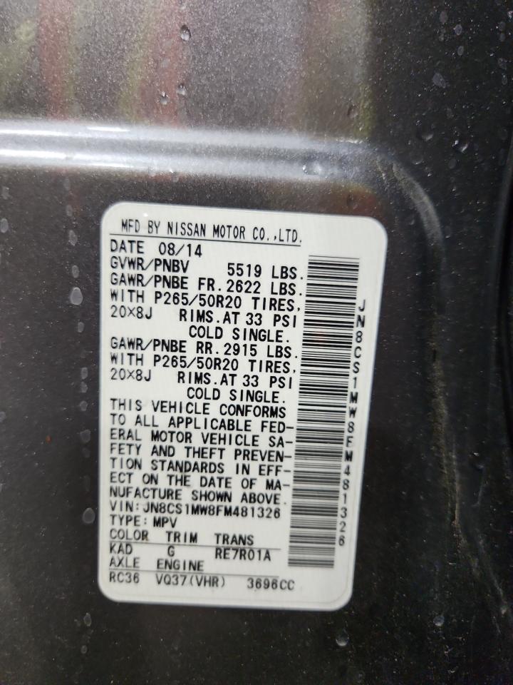 2015 Infiniti Qx70 VIN: JN8CS1MW8FM481326 Lot: 69317615