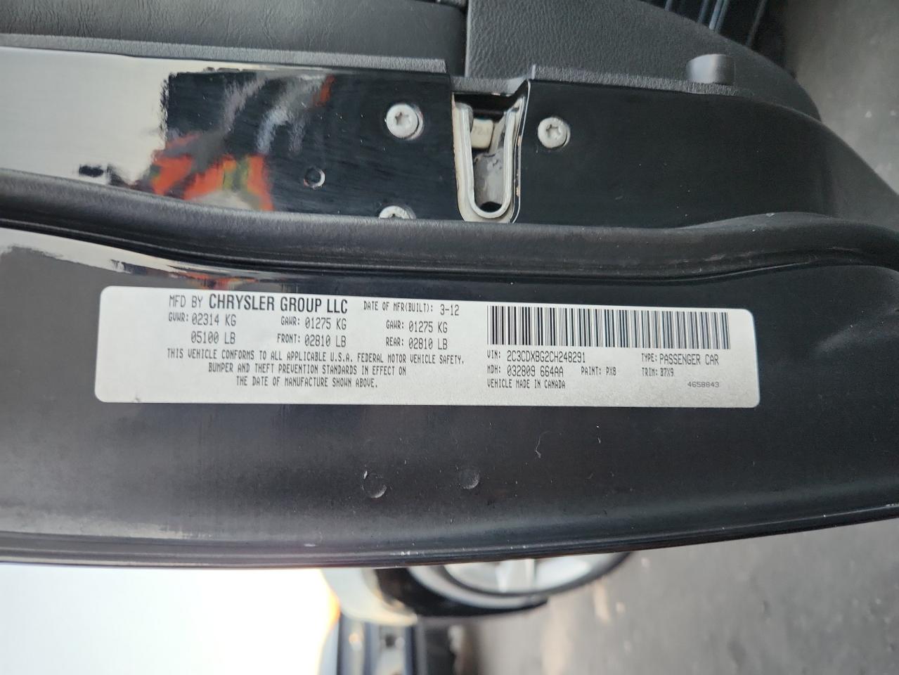 2012 Dodge Charger Se VIN: 2C3CDXBG2CH248291 Lot: 83821725