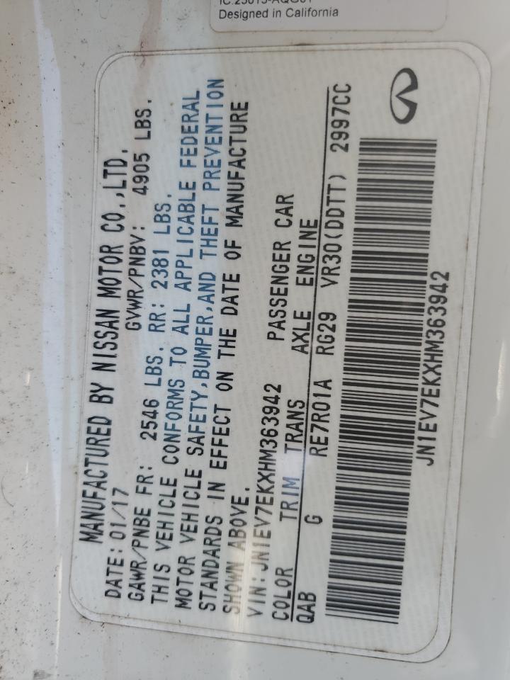 2017 Infiniti Q60 Premium VIN: JN1EV7EKXHM363942 Lot: 71824215