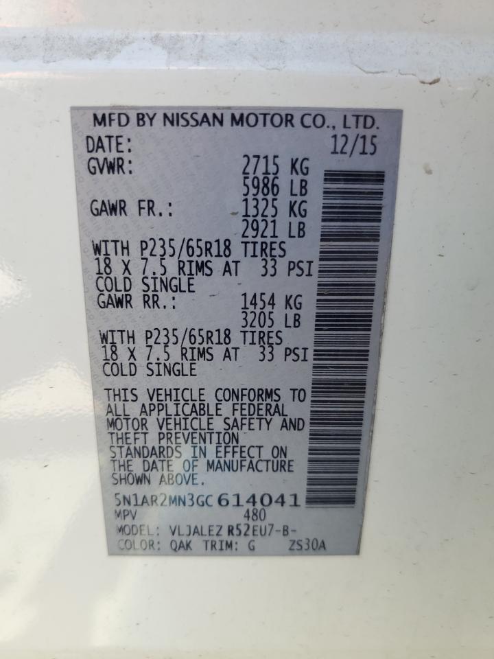 2016 Nissan Pathfinder S VIN: 5N1AR2MN3GC614041 Lot: 80648645