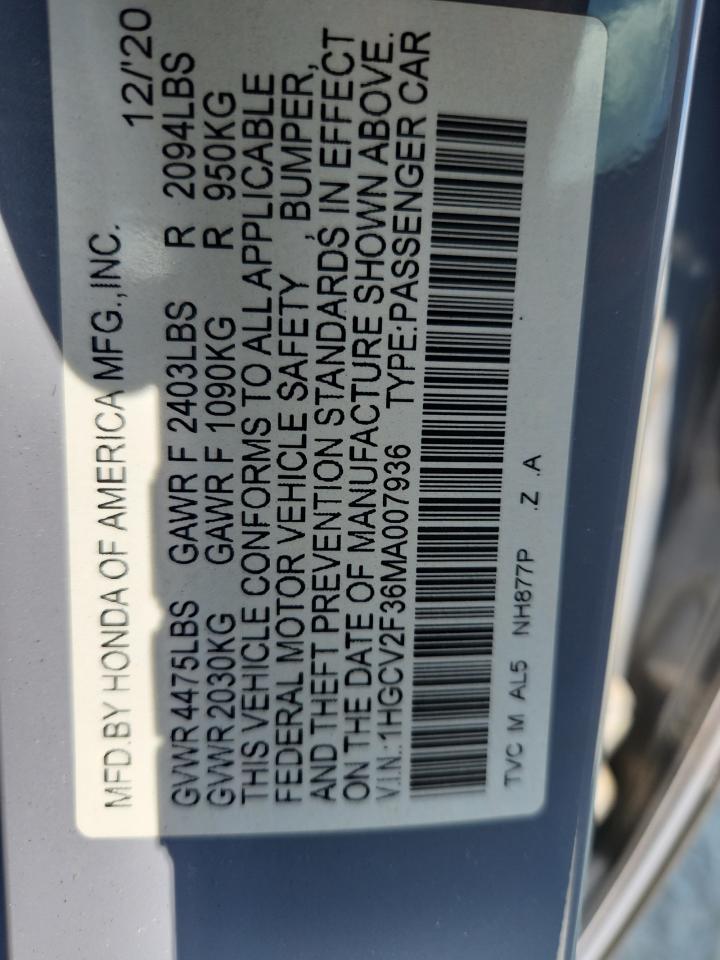 2021 Honda Accord Sport VIN: 1HGCV2F36MA007936 Lot: 81280115