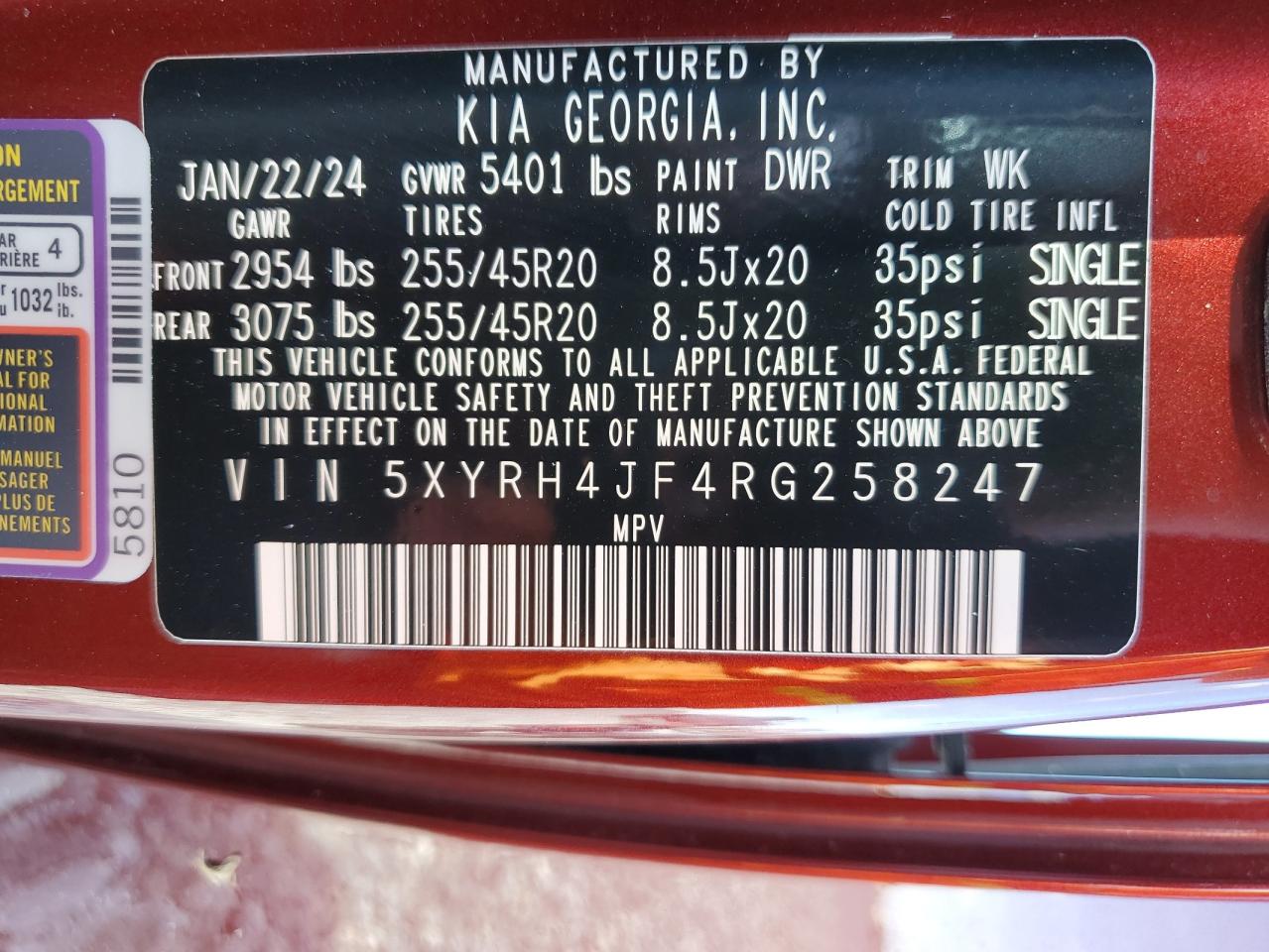 2024 Kia Sorento Ex VIN: 5XYRH4JF4RG258247 Lot: 80941895