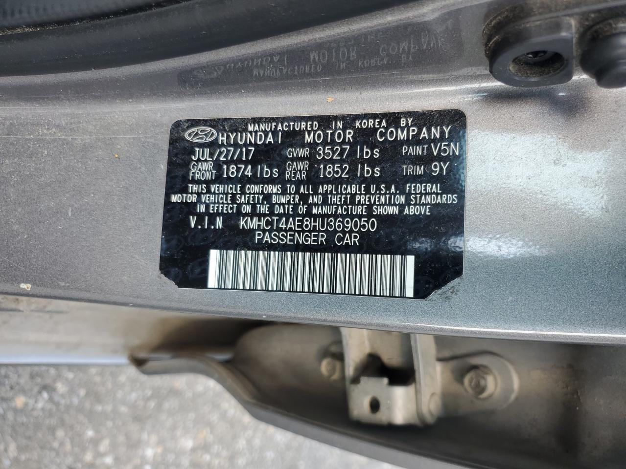 2017 Hyundai Accent Se VIN: KMHCT4AE8HU369050 Lot: 71475345