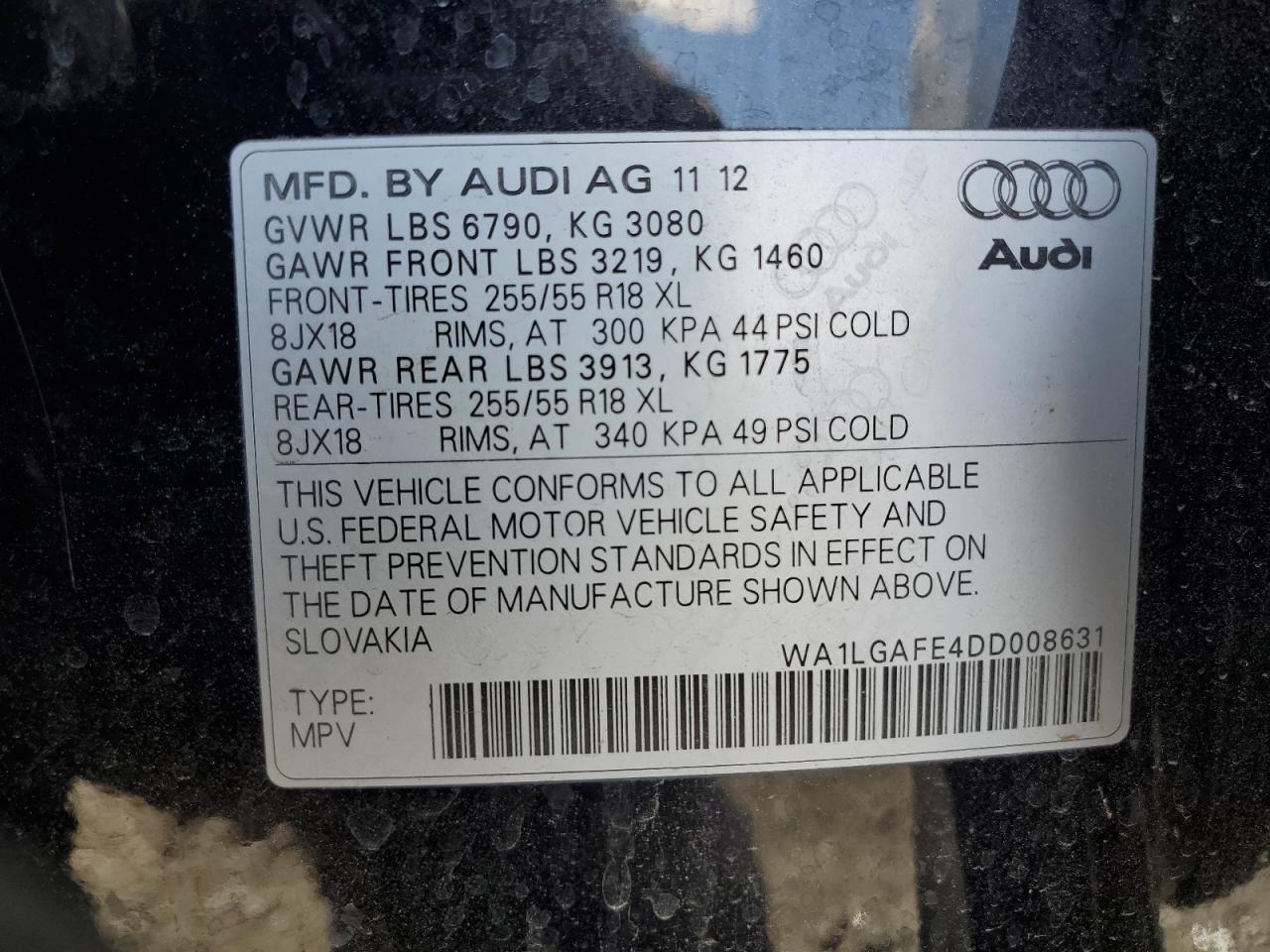 2013 Audi Q7 Premium Plus VIN: WA1LGAFE4DD008631 Lot: 84658375