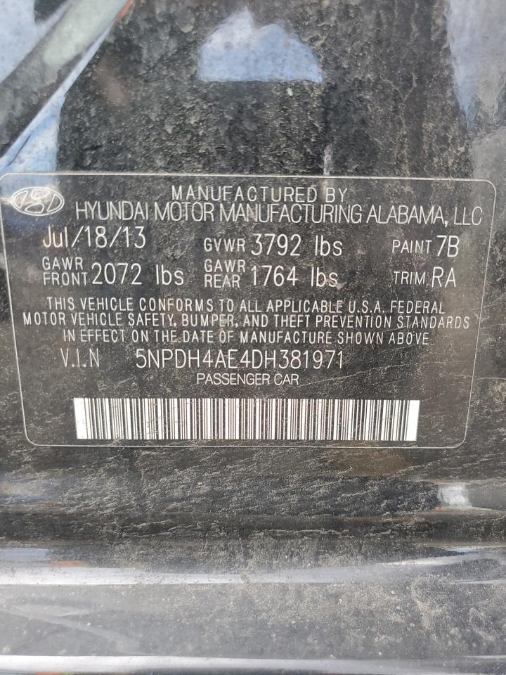 2013 Hyundai Elantra Gls VIN: 5NPDH4AE4DH381971 Lot: 83877725