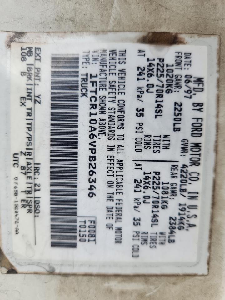 1997 Ford Ranger VIN: 1FTCR10A6VPB26346 Lot: 81035765