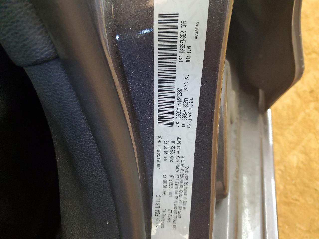 2017 Chrysler 200 Limited VIN: 1C3CCCAB5HN502687 Lot: 80731445