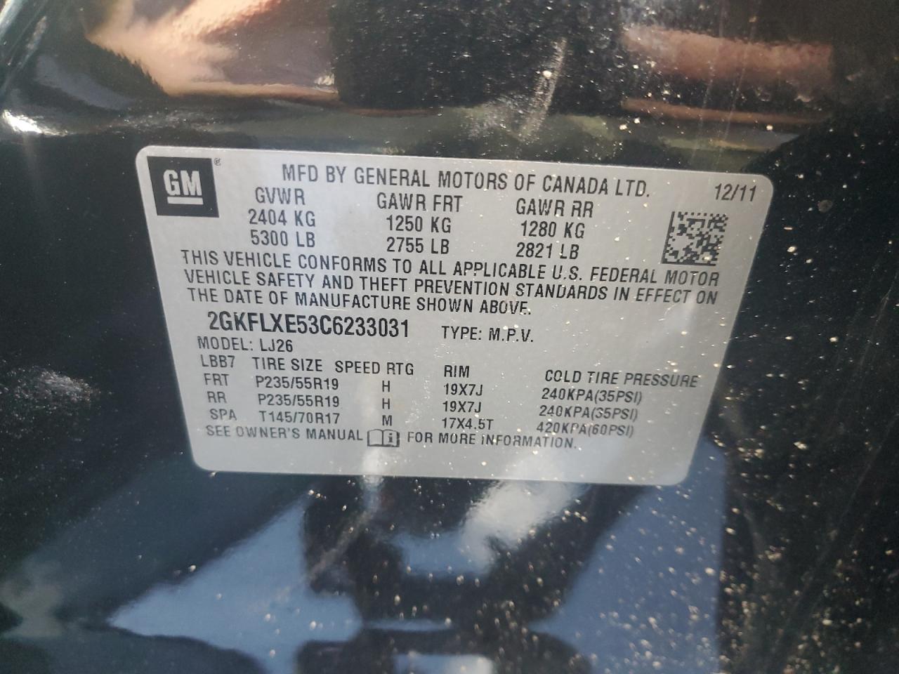 2012 GMC Terrain Slt VIN: 2GKFLXE53C6233031 Lot: 70718135