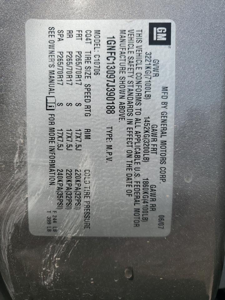 2007 Chevrolet Tahoe C1500 VIN: 1GNFC13097J390188 Lot: 70835175