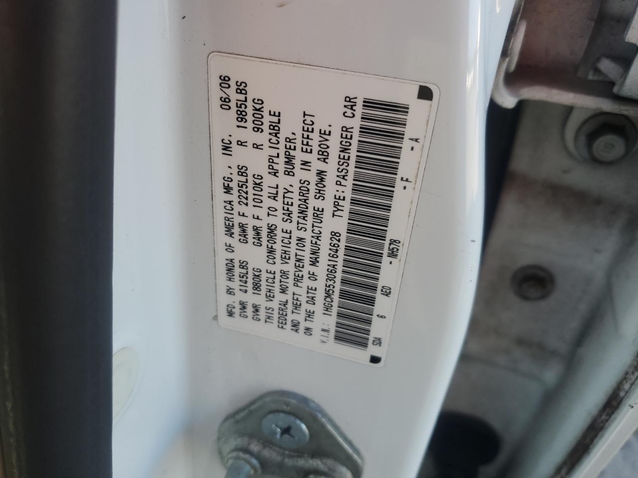 2006 Honda Accord Se VIN: 1HGCM55306A164628 Lot: 81406215
