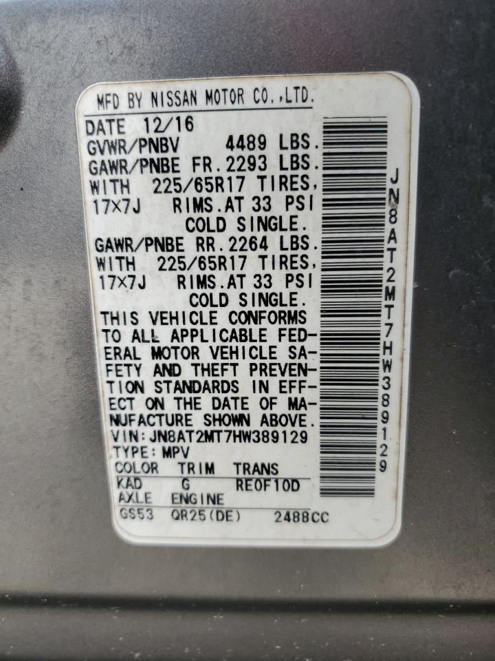 2017 Nissan Rogue S VIN: JN8AT2MT7HW389129 Lot: 80710235