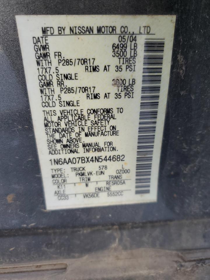 2004 Nissan Titan Xe VIN: 1N6AA07BX4N544682 Lot: 71248165