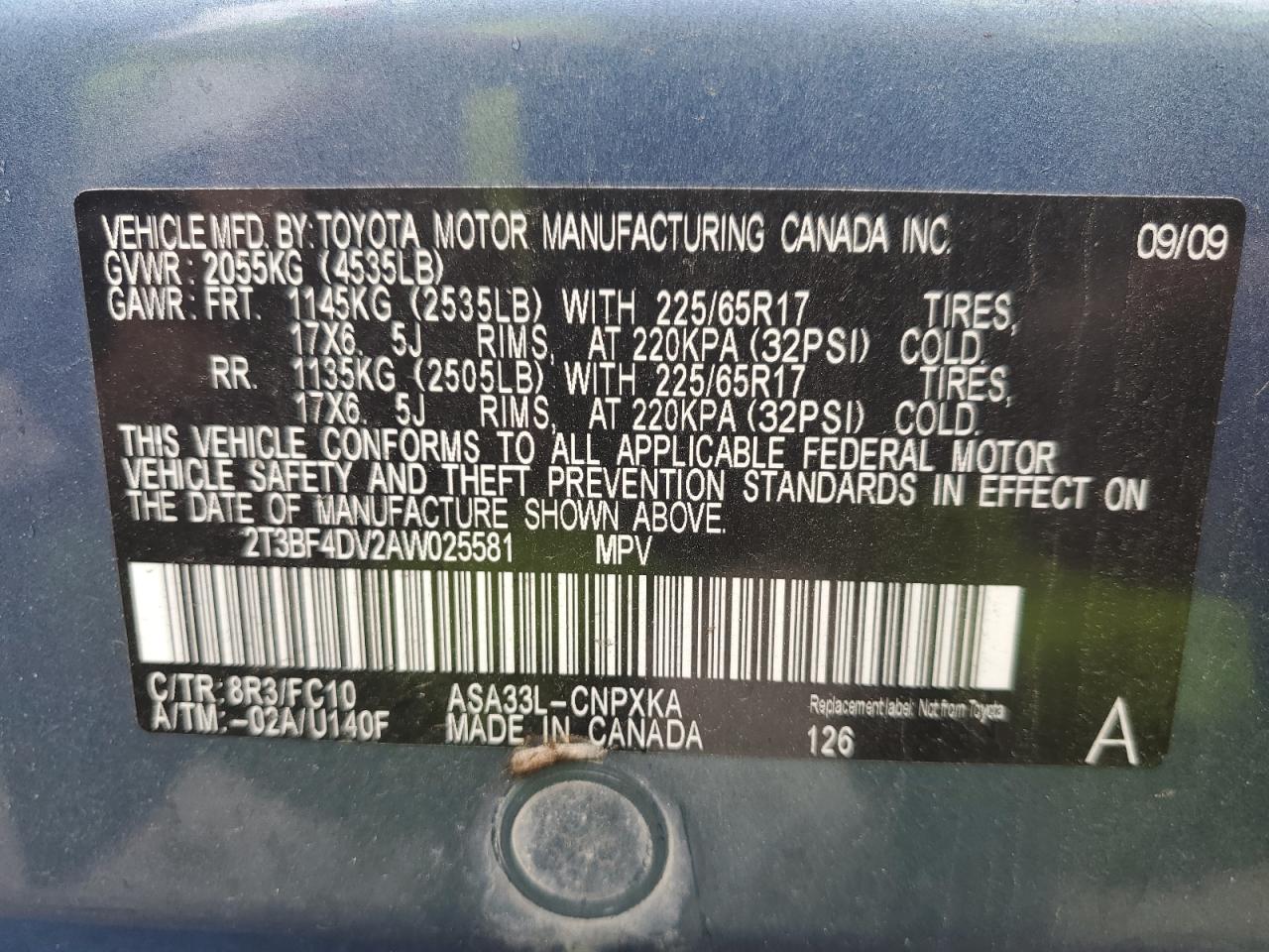 2010 Toyota Rav4 VIN: 2T3BF4DV2AW025581 Lot: 84226165