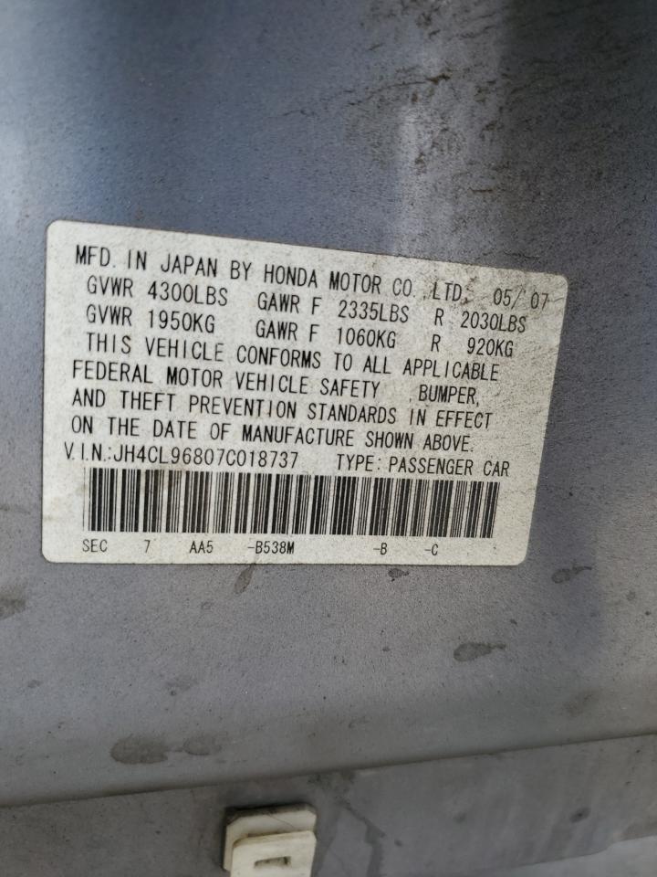 2007 Acura Tsx VIN: JH4CL96807C018737 Lot: 80935435